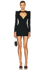 Alex Perry Mercer Heart Long Sleeve Mini Dress in Black, view 1, click to view large image.