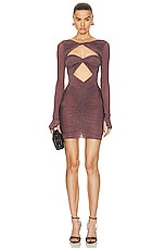 Alex Perry Cut Out Long Sleeve Mini Dress in Taupe Rose, view 1, click to view large image.