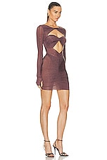 Alex Perry Cut Out Long Sleeve Mini Dress in Taupe Rose, view 2, click to view large image.