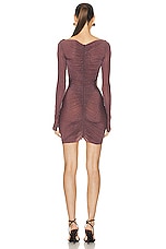 Alex Perry Cut Out Long Sleeve Mini Dress in Taupe Rose, view 3, click to view large image.