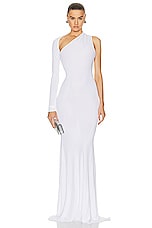 Alex Perry One Sleeve Wrap Ruched Gown in White, view 1, click to view large image.