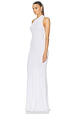 Alex Perry One Sleeve Wrap Ruched Gown in White, view 3, click to view large image.