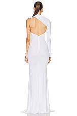 Alex Perry One Sleeve Wrap Ruched Gown in White, view 4, click to view large image.