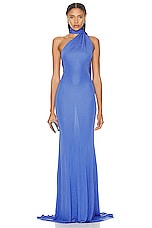 Alex Perry One Shoulder Wrap Scarf Gown in Periwinkle, view 1, click to view large image.