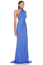 Alex Perry One Shoulder Wrap Scarf Gown in Periwinkle, view 2, click to view large image.