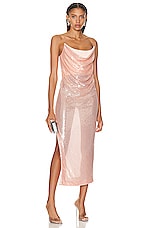 Alex Perry Sequin Layered Strapless Drape Dress in Peach, view 4, click to view large image.