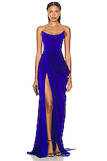 Alex Perry Curved Strapless Drape Gown in Ultramarine, view 1, click to view large image.