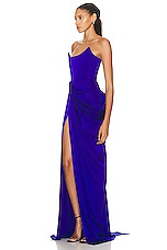 Alex Perry Curved Strapless Drape Gown in Ultramarine, view 3, click to view large image.