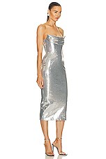 Alex Perry Sequin Curved Strapless Drape Dress in Silver, view 2, click to view large image.