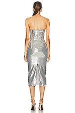 Alex Perry Sequin Curved Strapless Drape Dress in Silver, view 3, click to view large image.