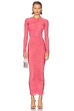 Alex Perry Long Sleeve Crystal Column Dress in Garnet Rose, view 1, click to view large image.