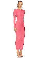 Alex Perry Long Sleeve Crystal Column Dress in Garnet Rose, view 2, click to view large image.