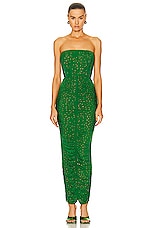 Alex Perry Strapless Ruched Crystal Column Glove Dress in Emerald, view 2, click to view large image.
