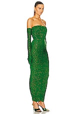 Alex Perry Strapless Ruched Crystal Column Glove Dress in Emerald, view 3, click to view large image.