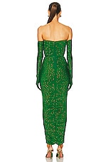 Alex Perry Strapless Ruched Crystal Column Glove Dress in Emerald, view 4, click to view large image.