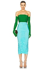 Alex Perry Strapless Ruched Glove Dress in Emerald & Aquamarine, view 1, click to view large image.