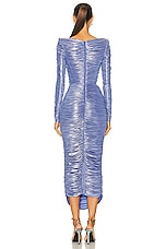 Alex Perry Long Sleeve Ruched Metallic Dress in Periwinkle, view 3, click to view large image.