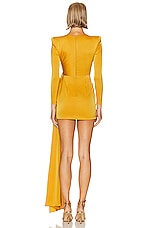 Alex Perry Long Sleeve Twist Satin Mini Dress in Gold, view 4, click to view large image.