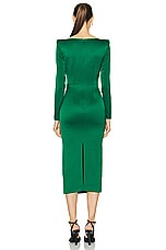 Alex Perry Long Sleeve Satin Drape Corset Dress in Emerald, view 3, click to view large image.