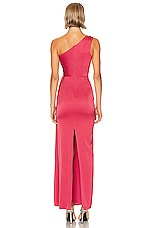 Alex Perry One Shoulder Twist Satin Column Dress in Garnet Rose, view 4, click to view large image.