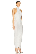Alex Perry Crystal Turtleneck Ruched Column Dress in White, view 2, click to view large image.