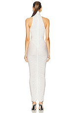 Alex Perry Crystal Turtleneck Ruched Column Dress in White, view 3, click to view large image.