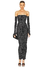 Alex Perry Crystal Ruched Column Glove Dress in Black, view 1, click to view large image.