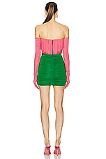 Alex Perry Strapless Ruched Glove Mini Dress in Garnet Rose & Emerald, view 3, click to view large image.