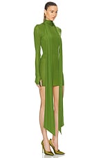 Alex Perry Long Sleeve Scarf Mini Dress in Fern, view 2, click to view large image.