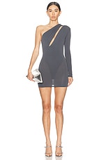 Alex Perry One Sleeve Mini Dress in Iron, view 1, click to view large image.