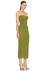 Alex Perry Strapless Sweetheart Ruched Dress in Fern, view 2, click to view large image.