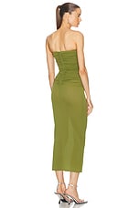 Alex Perry Strapless Sweetheart Ruched Dress in Fern, view 3, click to view large image.