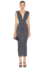 Alex Perry Ruched V Neck Dress in Iron, view 1, click to view large image.