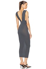 Alex Perry Ruched V Neck Dress in Iron, view 3, click to view large image.
