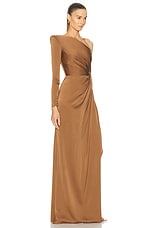 Alex Perry One Sleeve Twist Gown in Rust, view 2, click to view large image.
