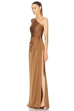 Alex Perry One Sleeve Twist Gown in Rust, view 3, click to view large image.
