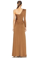Alex Perry One Sleeve Twist Gown in Rust, view 4, click to view large image.