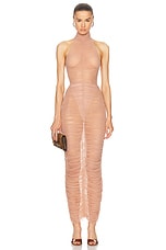 Alex Perry Ruched Mesh Maxi Dress in Sepia, view 1, click to view large image.