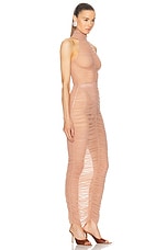 Alex Perry Ruched Mesh Maxi Dress in Sepia, view 2, click to view large image.