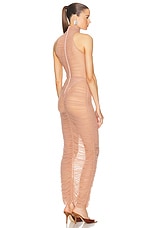 Alex Perry Ruched Mesh Maxi Dress in Sepia, view 3, click to view large image.