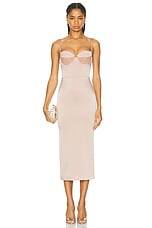 Alex Perry Satin Bustier Midi Dress in Sepia, view 1, click to view large image.