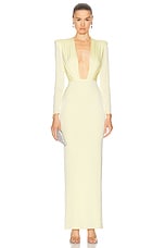 Alex Perry Plunging Satin Maxi Dress in Lemon, view 1, click to view large image.