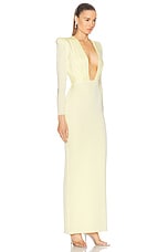 Alex Perry Plunging Satin Maxi Dress in Lemon, view 2, click to view large image.