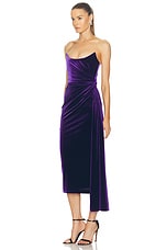 Alex Perry Strapless Twisted Velvet Midi Dress in Deep Violet, view 3, click to view large image.