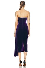 Alex Perry Strapless Twisted Velvet Midi Dress in Deep Violet, view 4, click to view large image.