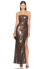 Alex Perry Twisted Sequined Strapless Gown in Chocolate, view 1, click to view large image.