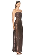 Alex Perry Twisted Sequined Strapless Gown in Chocolate, view 2, click to view large image.