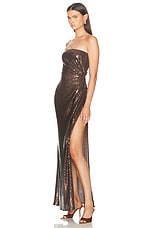 Alex Perry Twisted Sequined Strapless Gown in Chocolate, view 3, click to view large image.