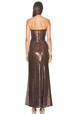 Alex Perry Twisted Sequined Strapless Gown in Chocolate, view 4, click to view large image.