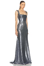 Alex Perry Square Neck Sequined Gown in Steel, view 2, click to view large image.